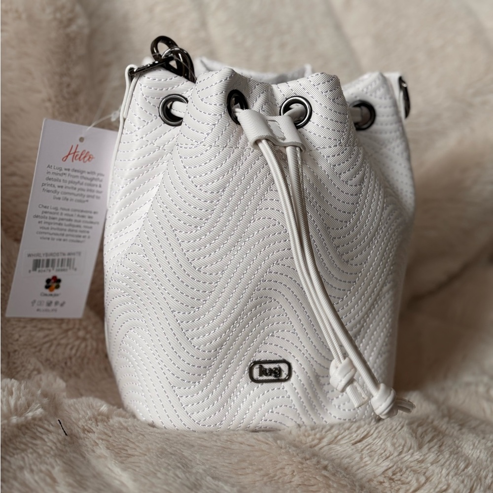 NWT Lug Whirlybird Satin Luxe VL Crossbody Bucket Bag Purse - White